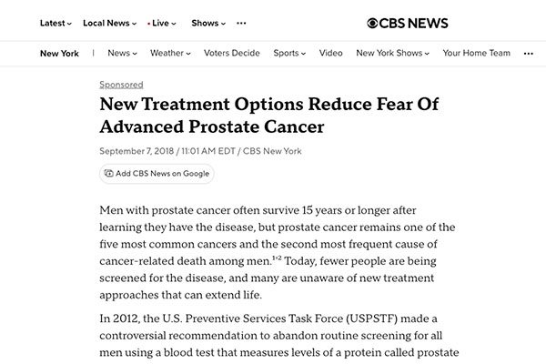 New Treatment Options Reduce Fear Of Advanced Prostate Cancer