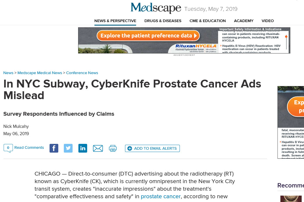 In NYC Subway, CyberKnife Prostate Cancer Ads Mislead