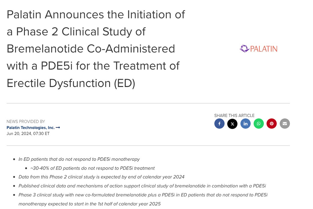 Initiation of a Phase 2 Clinical Study of Bremelanotide