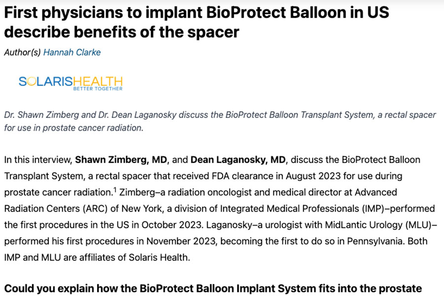 First physicians to implant BioProtect Balloon in US describe benefits of the spacer
